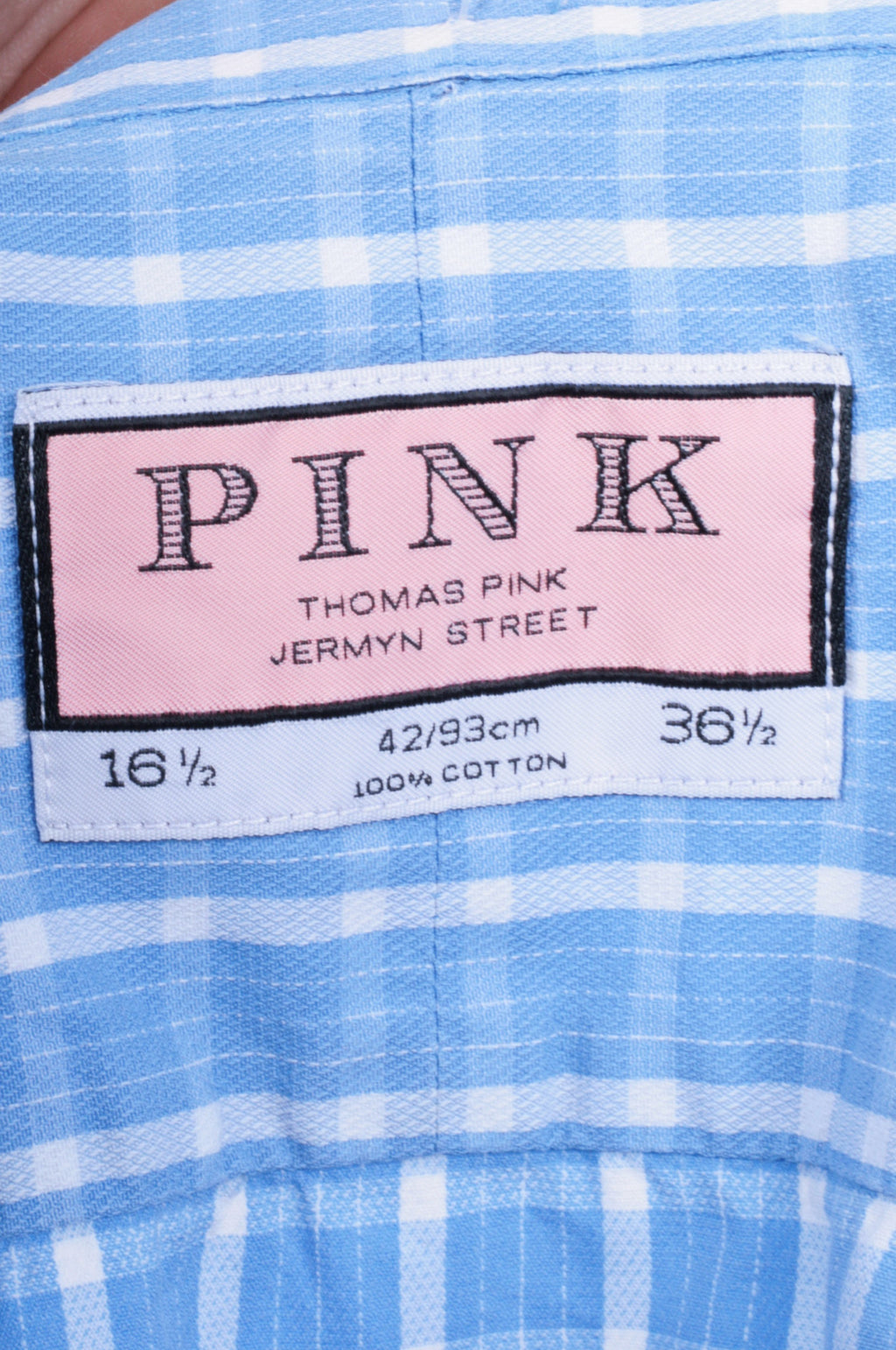 Thomas Pink Jermyn Street Mens 16.5 36.5 L Casual Shirt Check Blue Cotton - RetrospectClothes