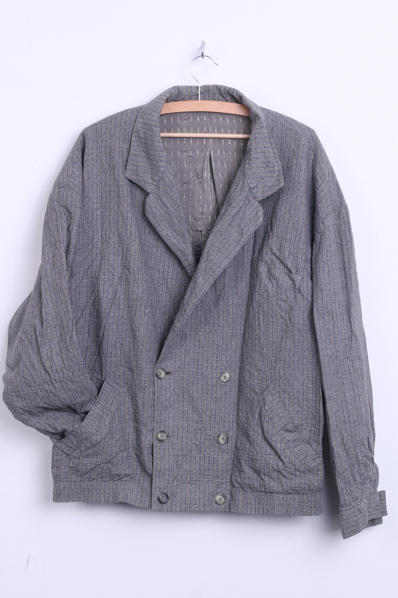 Womens 4XL Jacket Check Blazer Dark Grey Double Breasted Pockets - RetrospectClothes
