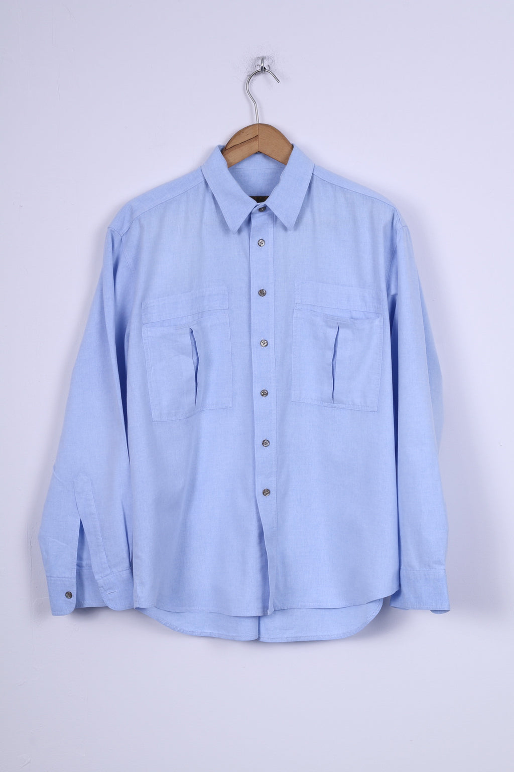 Jean Juubat Camicia Casual da Uomo 42 M in Cotone Blu Manica Lunga Due Tasche