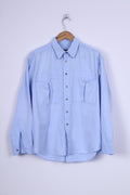 Jean Juubat Camicia Casual da Uomo 42 M in Cotone Blu Manica Lunga Due Tasche