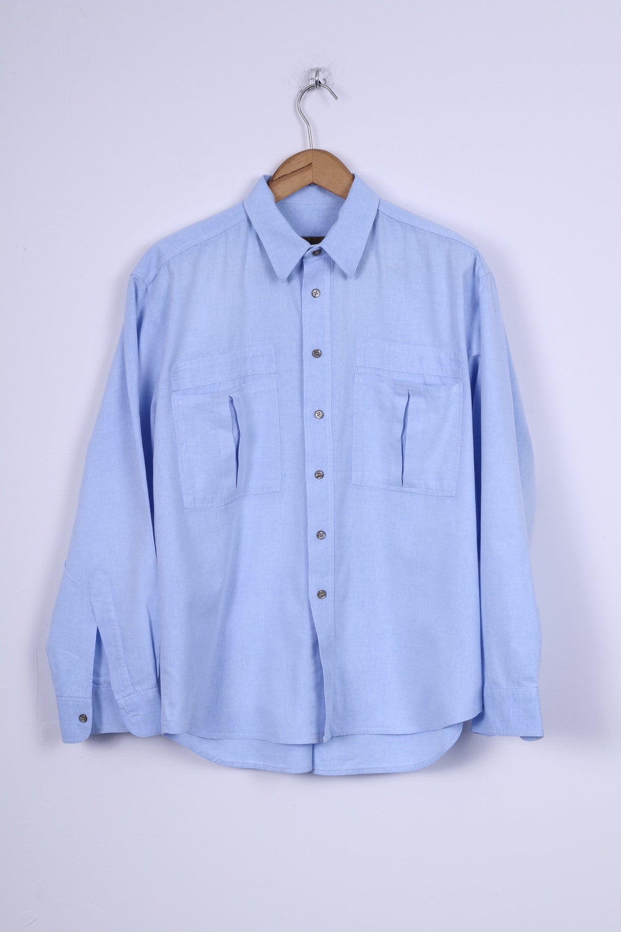 Jean Juubat Camicia Casual da Uomo 42 M in Cotone Blu Manica Lunga Due Tasche