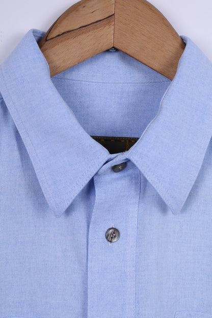 Jean Juubat Mens 42 M Casual Shirt Cotton Blue Long Sleeve Two Pockets