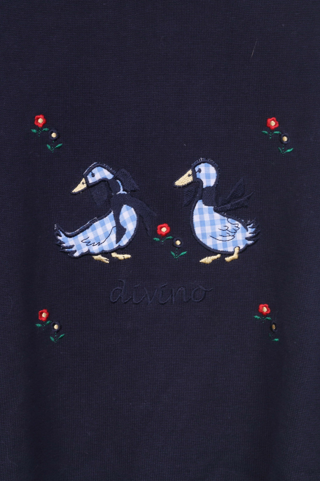 Divino Womens M Long Jumper Sweater Crew Neck Blue Two Duck Navy Cotton Retro Vintage