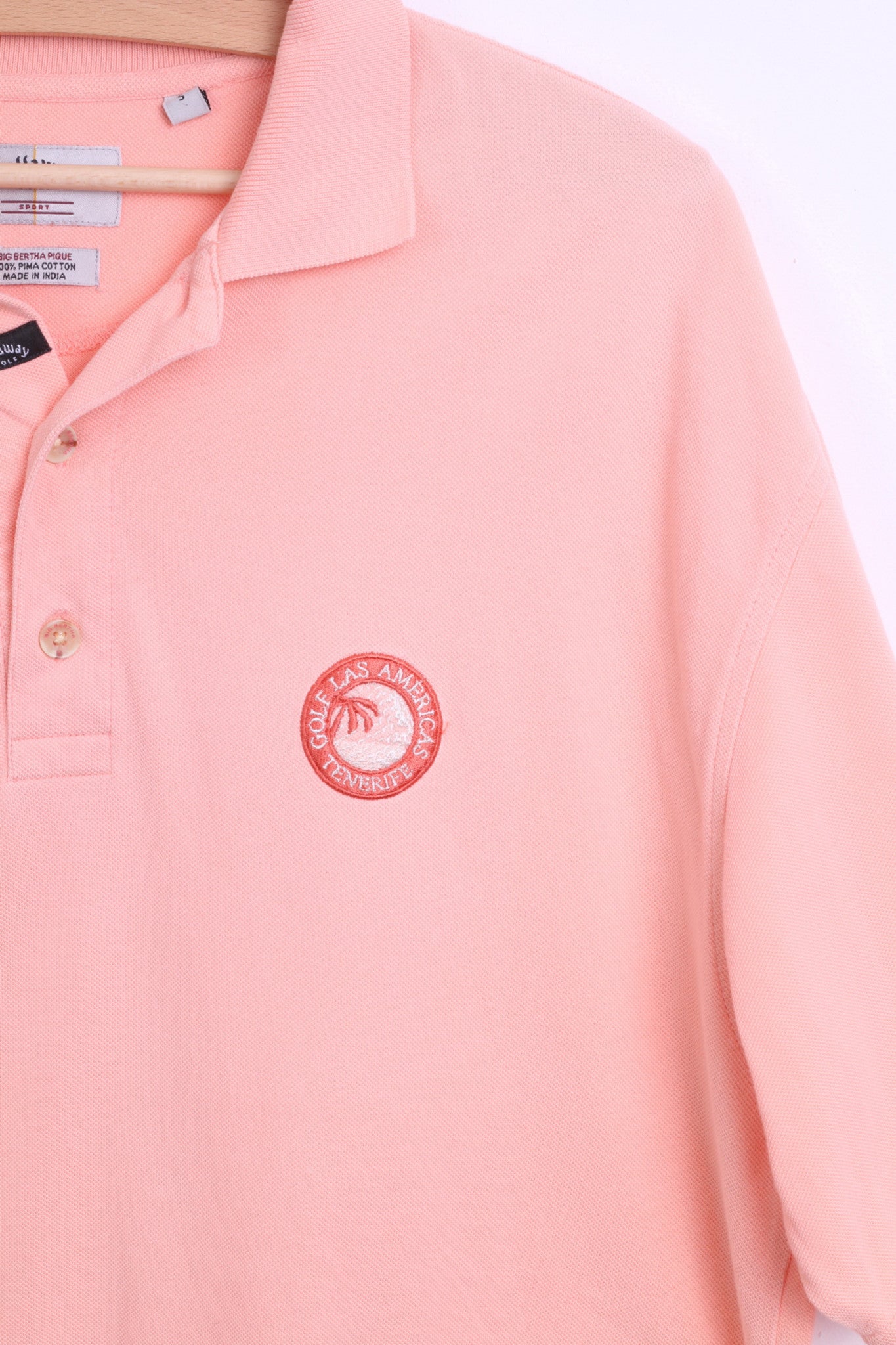 Callaway Golf Mens S Polo Shirt Peach LAS AMERICAS TENERIFE Big Bertha Pique - RetrospectClothes