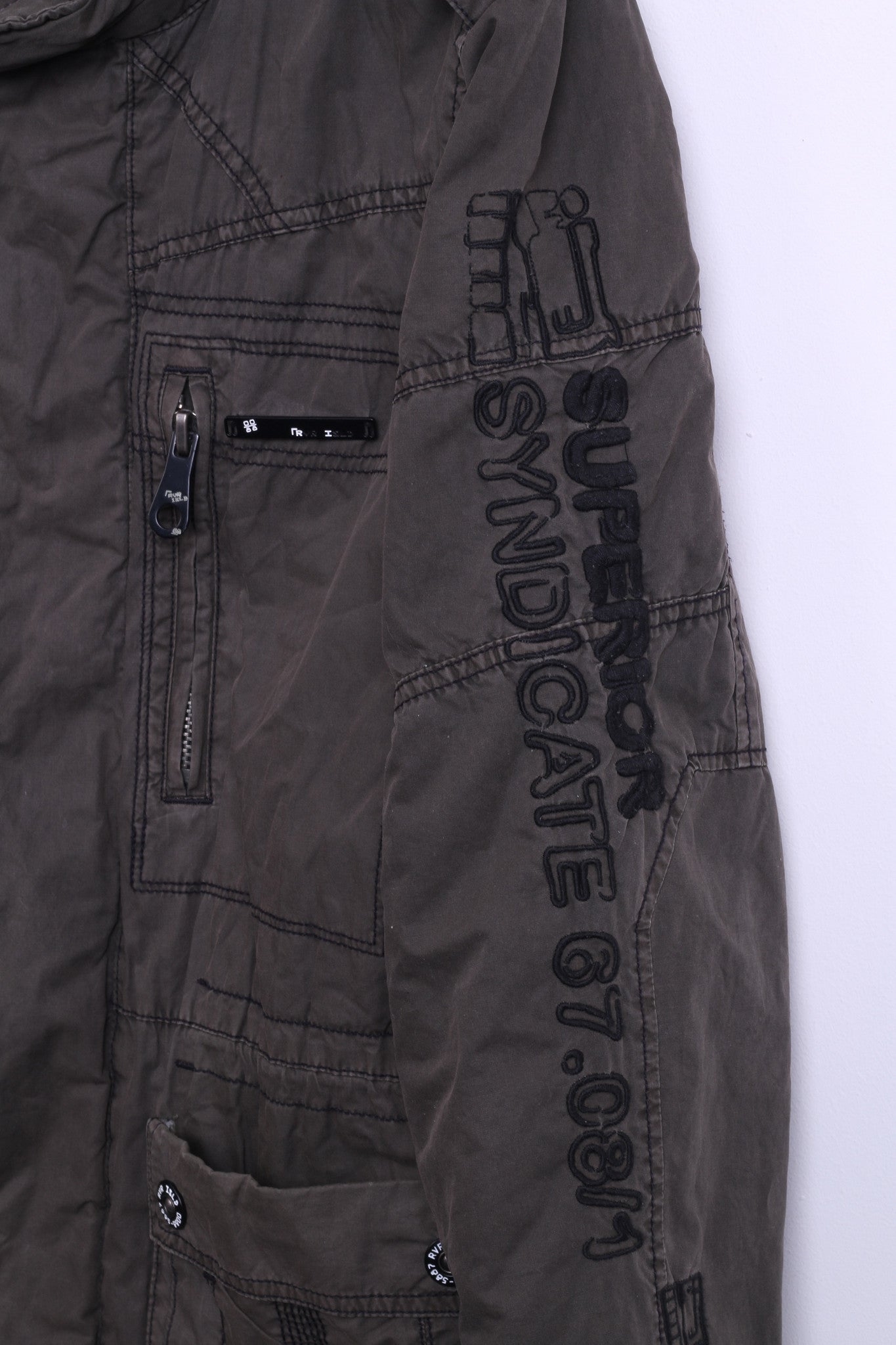 RVR ISLD Womens M Parka Jacket Washed Look Long Coat Hidden Hood - RetrospectClothes