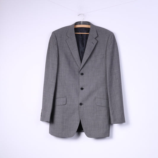 Jaeger Uomo 40 Blazer lungo Grigio monopetto Spalline superiori Giacca 100% lana 