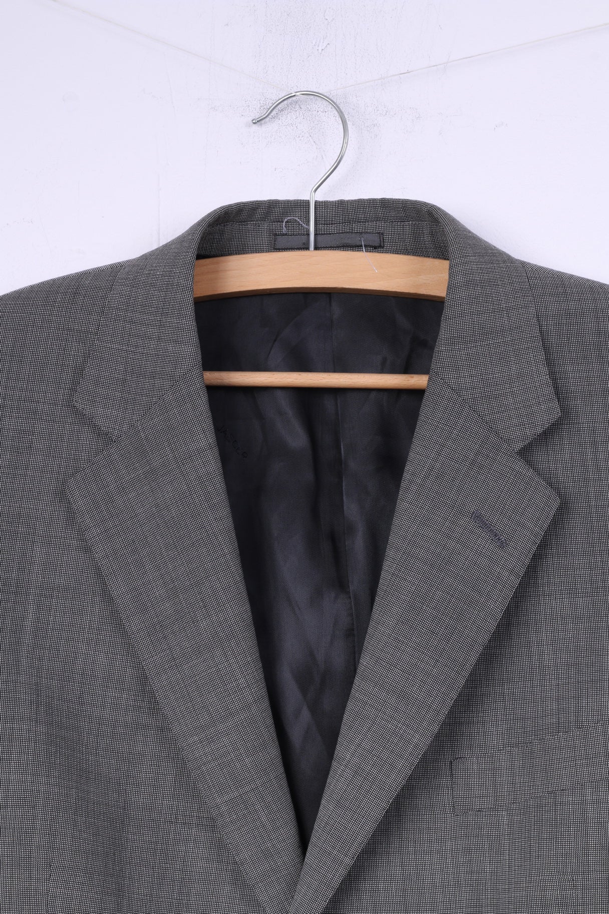 Jaeger Uomo 40 Blazer lungo Grigio monopetto Spalline superiori Giacca 100% lana 