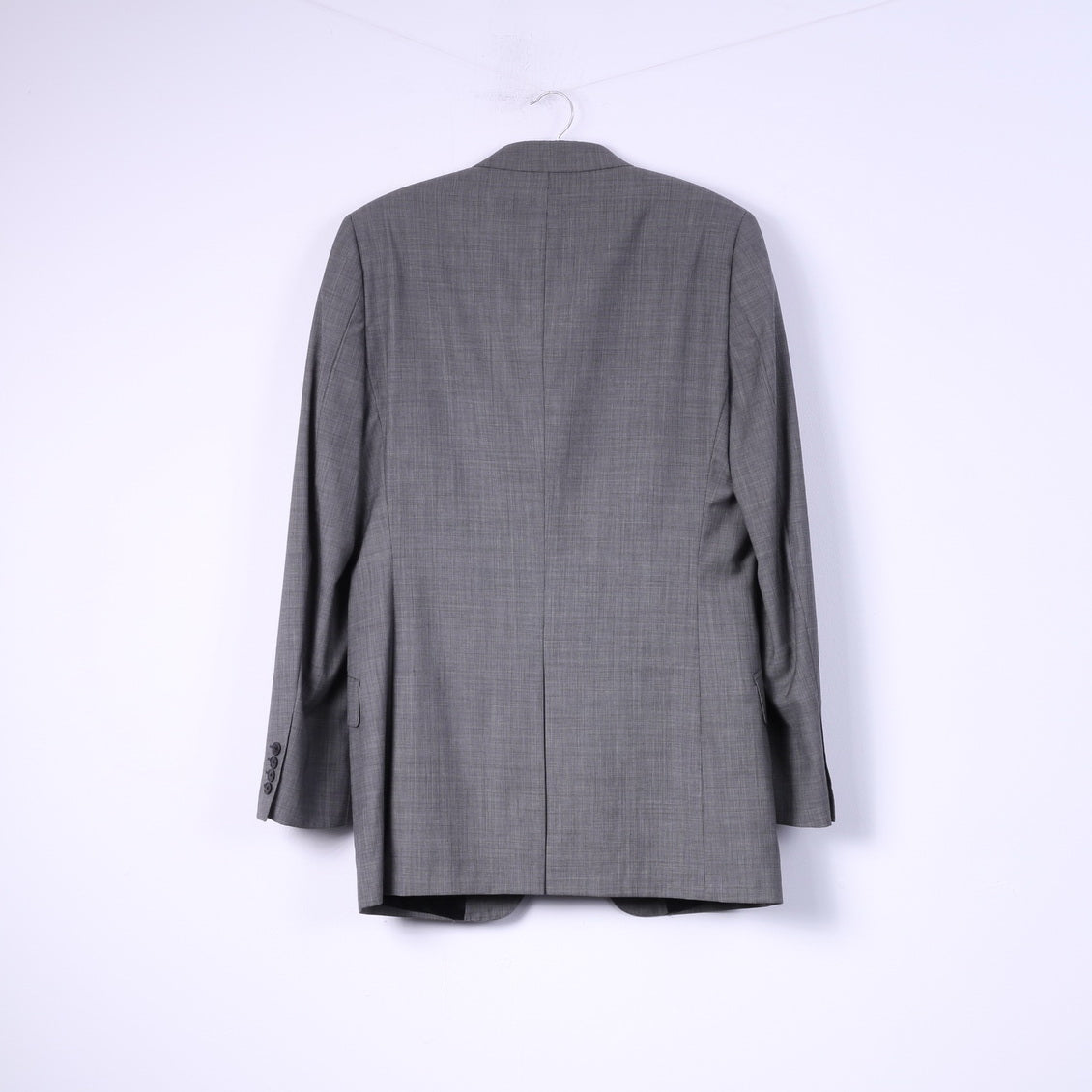 Jaeger Uomo 40 Blazer lungo Grigio monopetto Spalline superiori Giacca 100% lana 