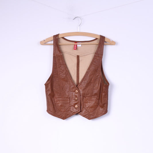 Divided by H&amp;M Femme 36 S Gilet Marron Simili Cuir Simple Boutonnage 