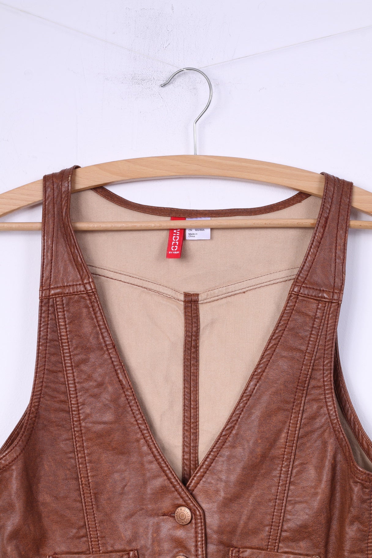 Divided by H&M Womens 36 S Vest Brown Imitation Leather  Single Breasted
