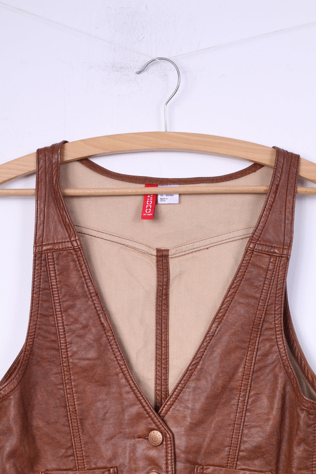 Divided by H&amp;M Femme 36 S Gilet Marron Simili Cuir Simple Boutonnage 