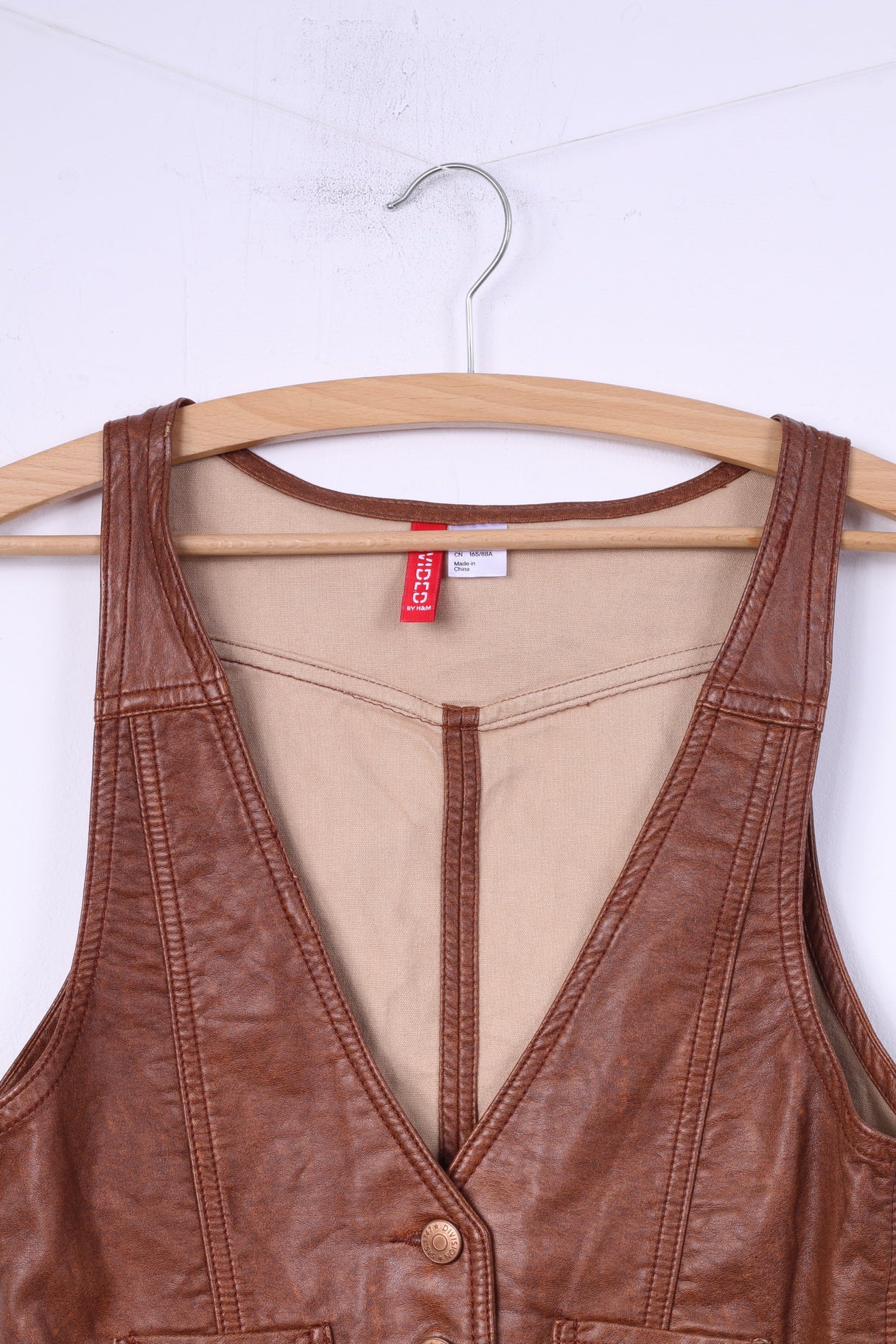 Divided by H&amp;M Femme 36 S Gilet Marron Simili Cuir Simple Boutonnage 
