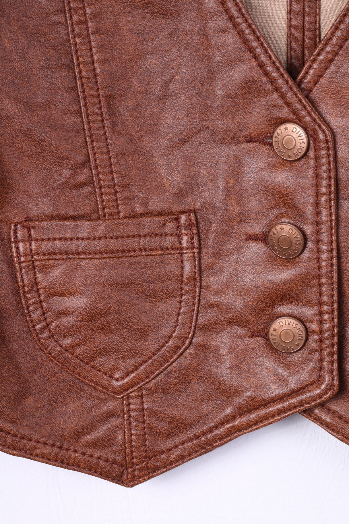 Divided by H&amp;M Femme 36 S Gilet Marron Simili Cuir Simple Boutonnage 