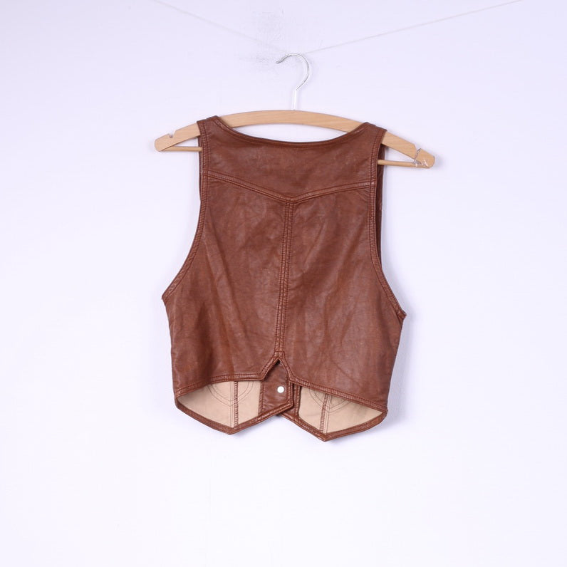 Divided by H&M Womens 36 S Vest Brown Imitation Leather  Single Breasted