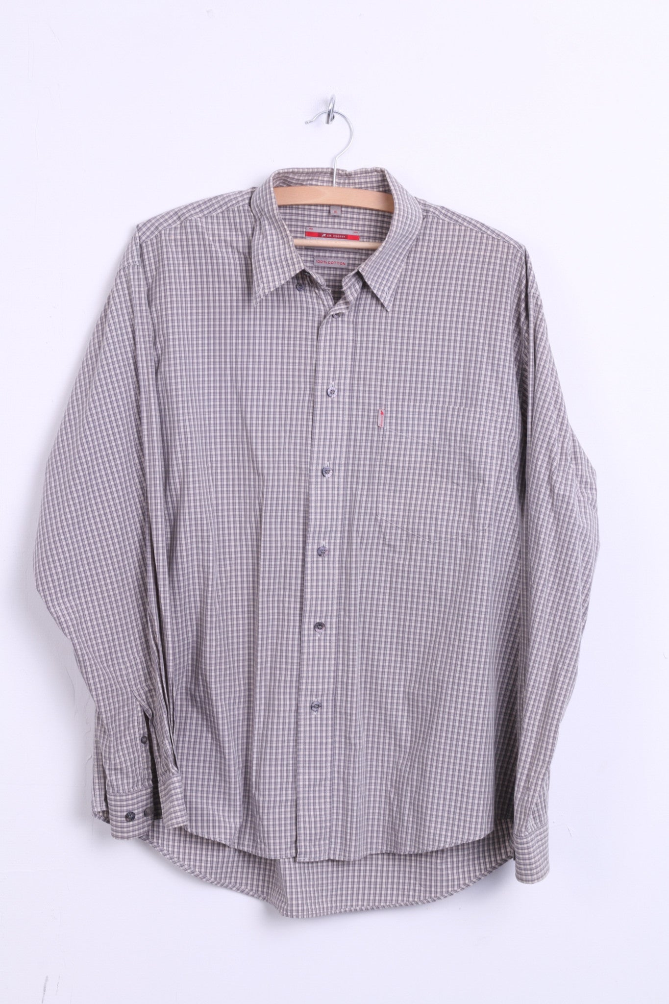 Lee Cooper Mens 16 XL Casual Shirt Check Cotton Top Grey Beige - RetrospectClothes