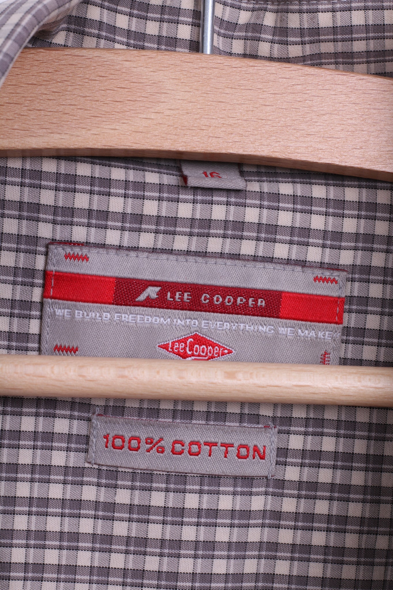 Lee Cooper Mens 16 XL Casual Shirt Check Cotton Top Grey Beige - RetrospectClothes