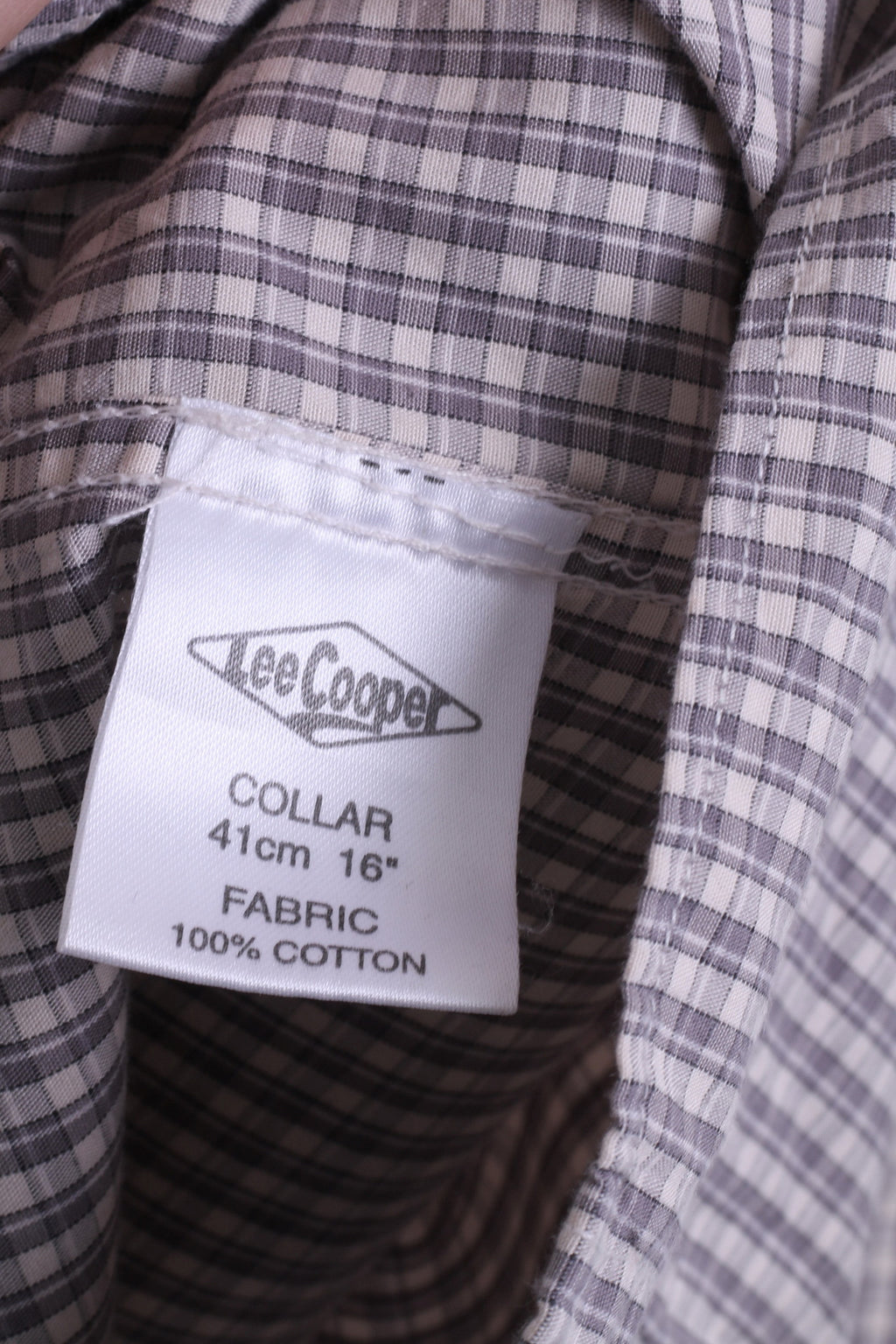 Lee Cooper Mens 16 XL Casual Shirt Check Cotton Top Grey Beige - RetrospectClothes