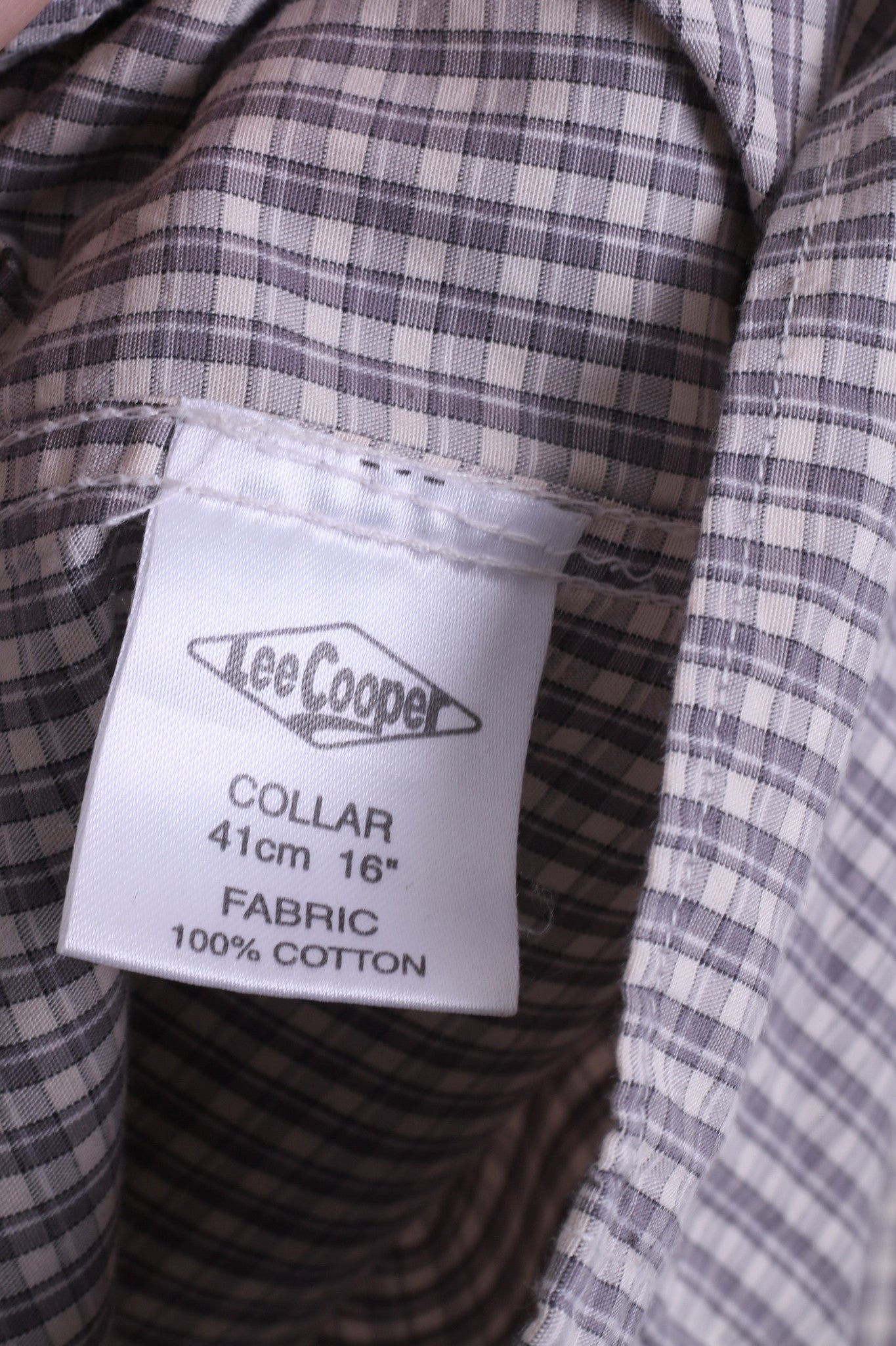Lee Cooper Mens 16 XL Casual Shirt Check Cotton Top Grey Beige - RetrospectClothes