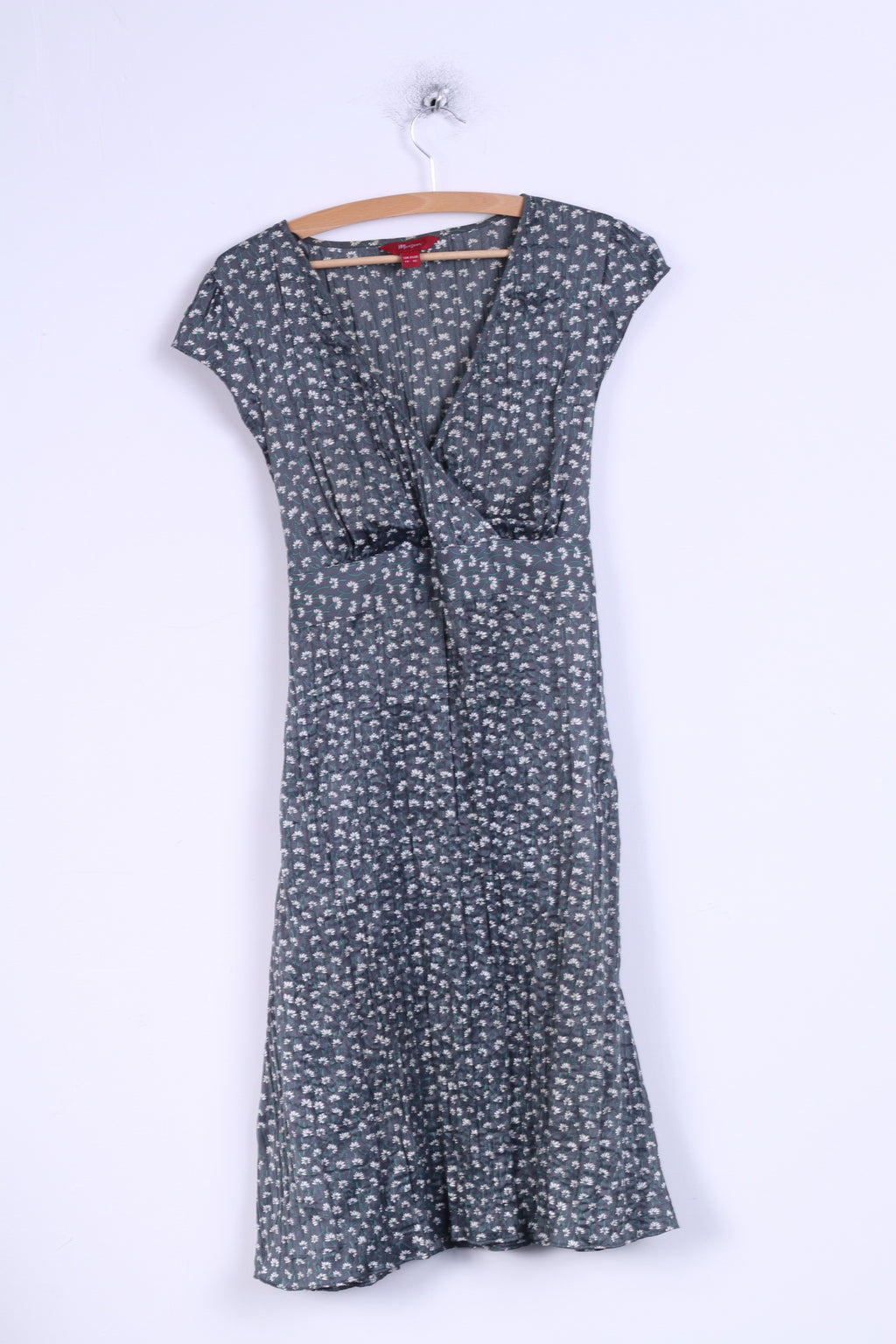 Monsoon Femmes 14 42 L Robe Longue Fleurs Grises Plissées Ceinturée