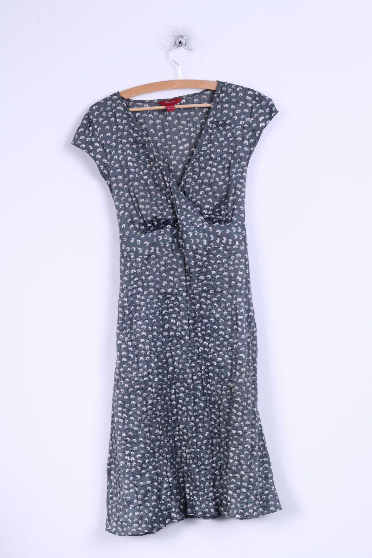 Monsoon Femmes 14 42 L Robe Longue Fleurs Grises Plissées Ceinturée