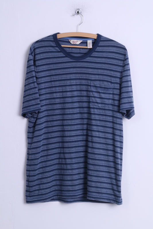 Penguin T-shirt XL pour homme en coton bleu col rond rayé décontracté doux et extensible