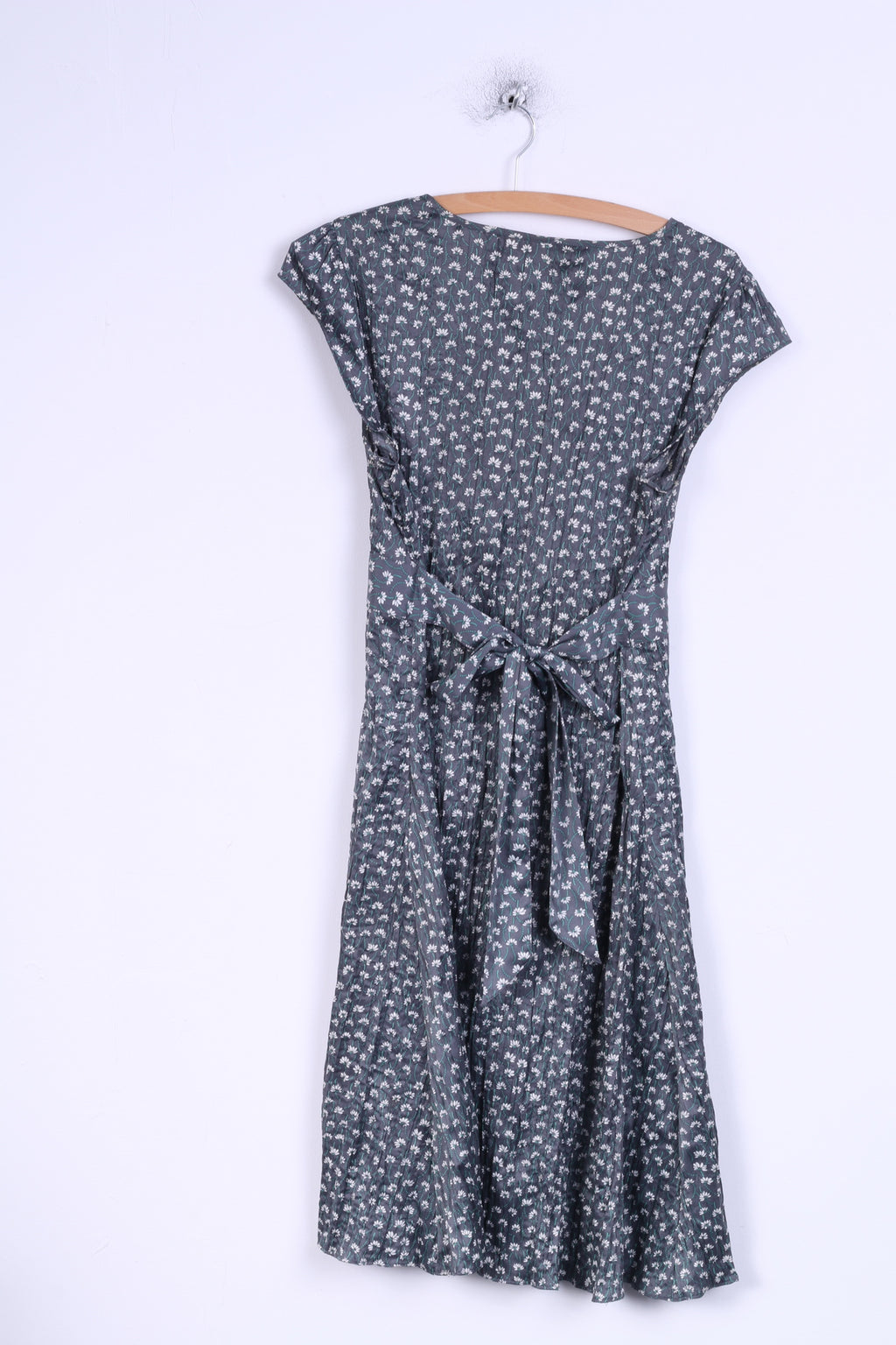 Monsoon Femmes 14 42 L Robe Longue Fleurs Grises Plissées Ceinturée