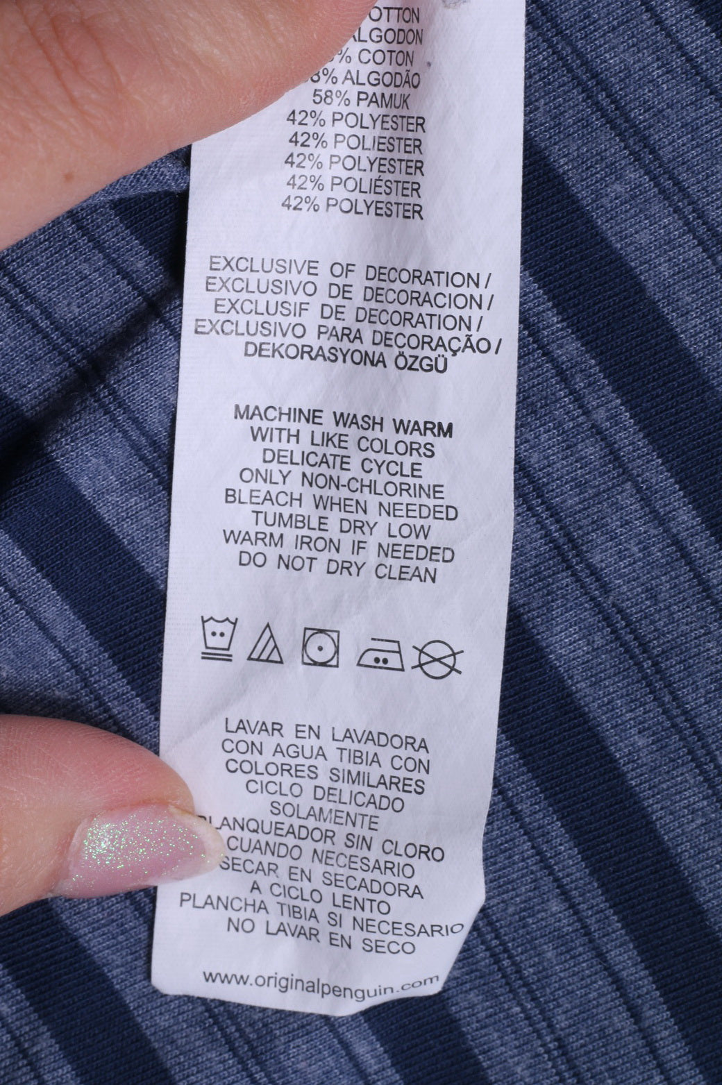 Penguin Mens XL T-Shirt Blue Cotton Crew Neck Striped Casual Soft Stretch Top