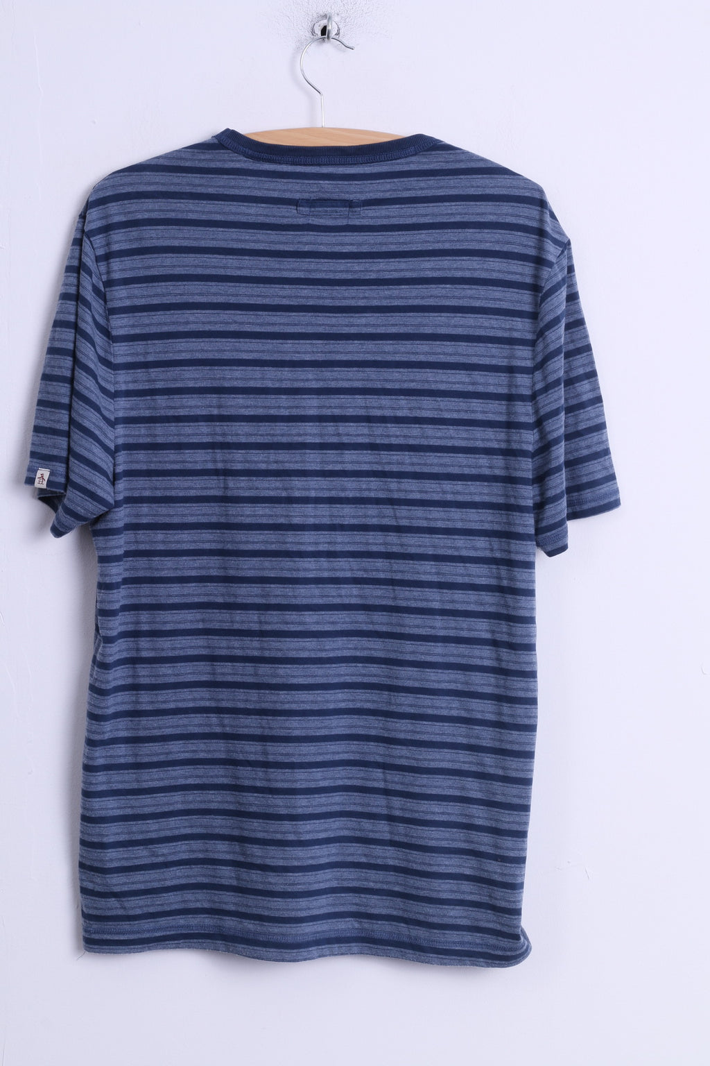 Penguin Mens XL T-Shirt Blue Cotton Crew Neck Striped Casual Soft Stretch Top