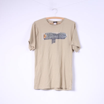 Samsousan Mens M T- Shirt Graphic Australia Way Beige Cotton Top