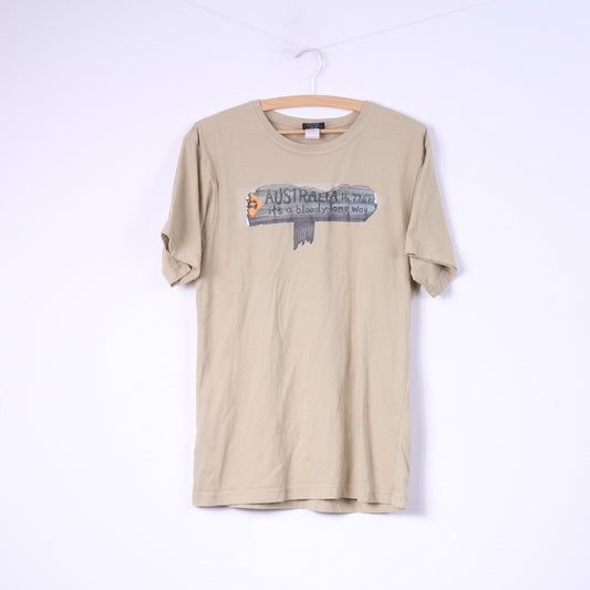 Samsousan T-shirt da uomo M grafica Australia Way Top in cotone beige 