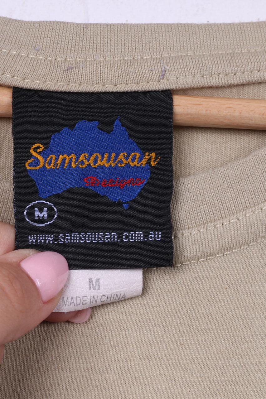Samsousan T-shirt da uomo M grafica Australia Way Top in cotone beige 