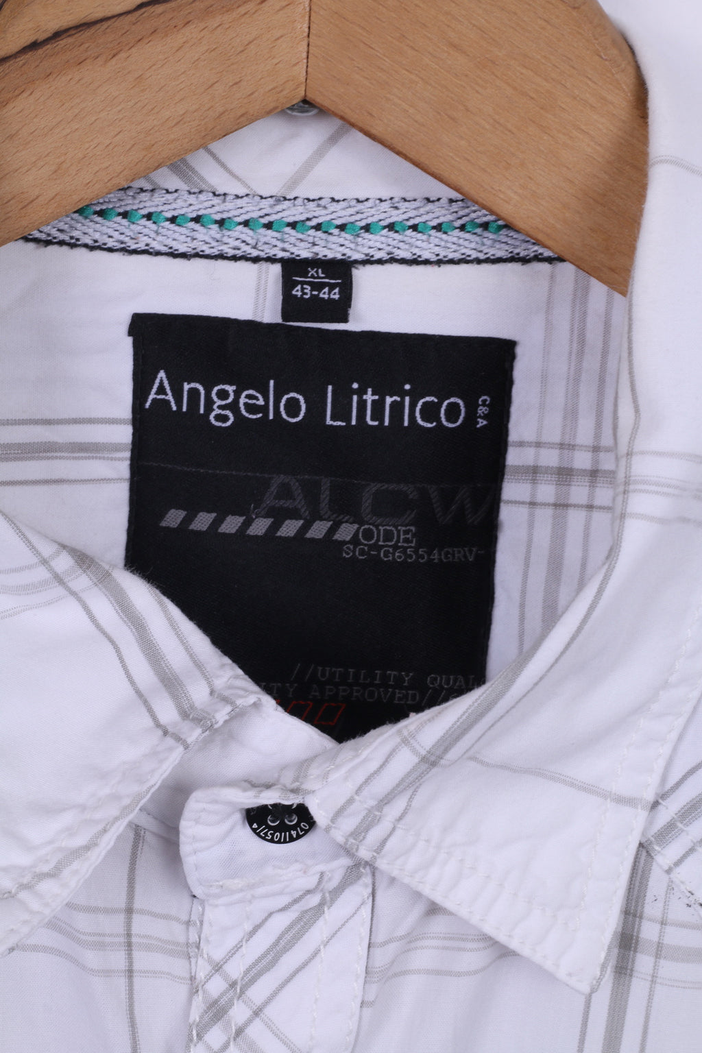 Angelo Litrico C&amp;A Chemise décontractée XL en coton à carreaux à manches courtes Blanc Coupe ajustée