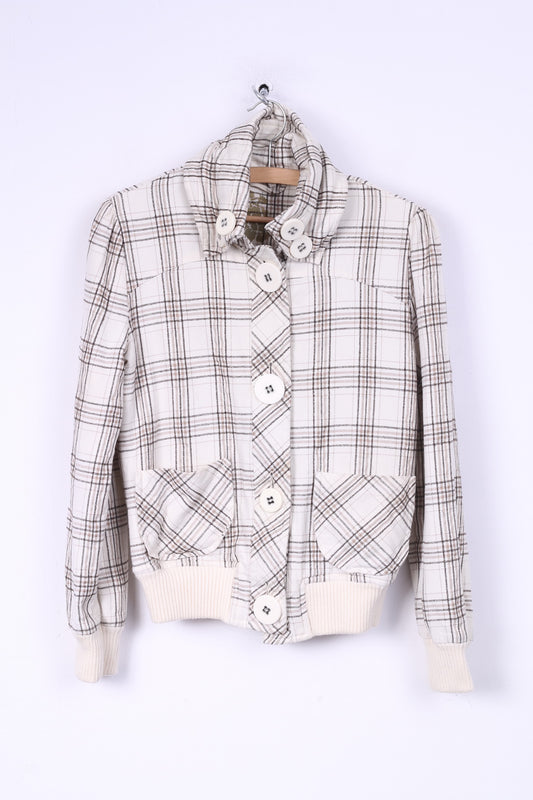 Womens M 12 38 Jacket Big Buttons Check White Single Breasted Cotton