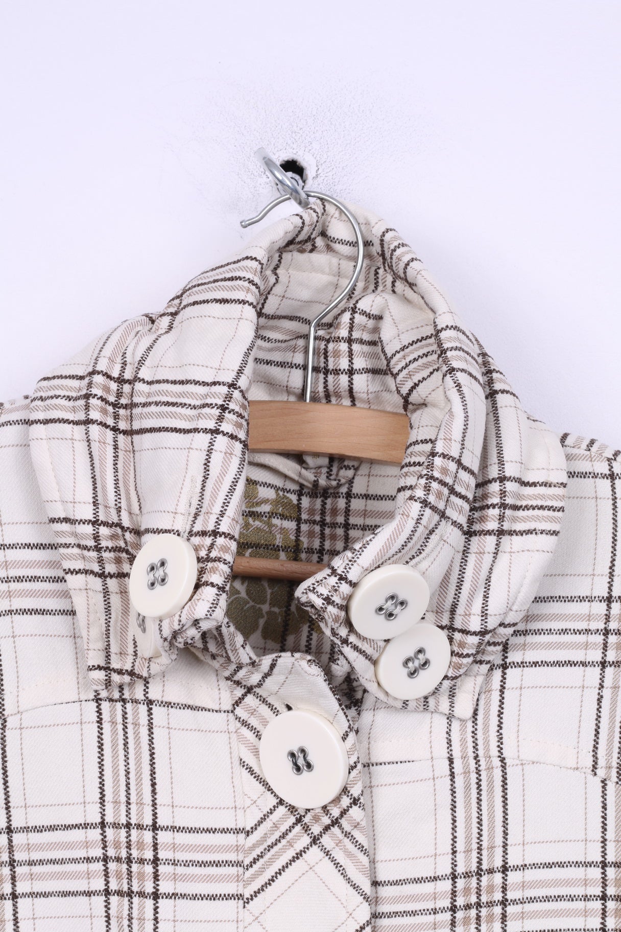 Giacca da donna M 12 38 Bottoni grandi a quadri in cotone monopetto bianco 