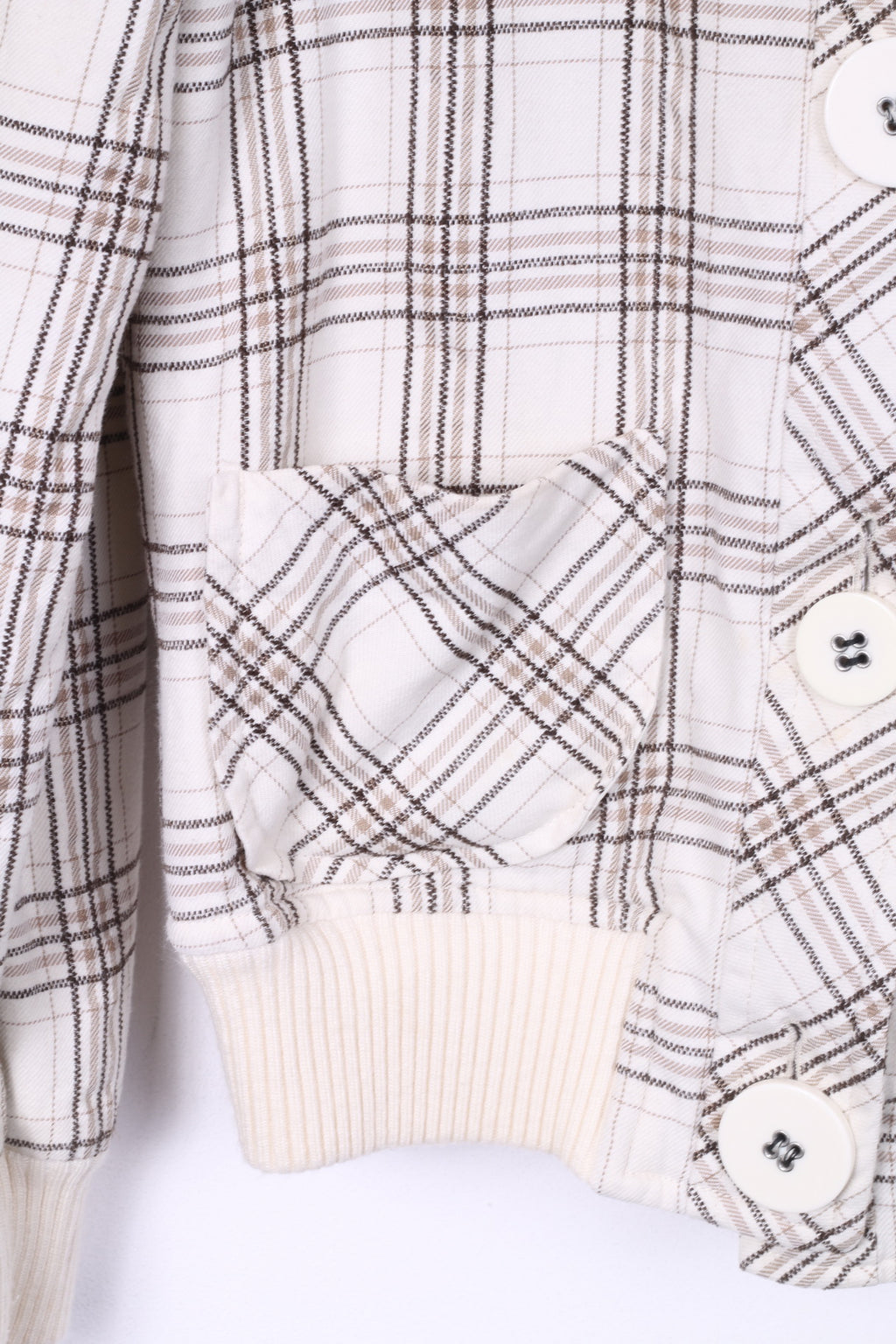 Giacca da donna M 12 38 Bottoni grandi a quadri in cotone monopetto bianco 