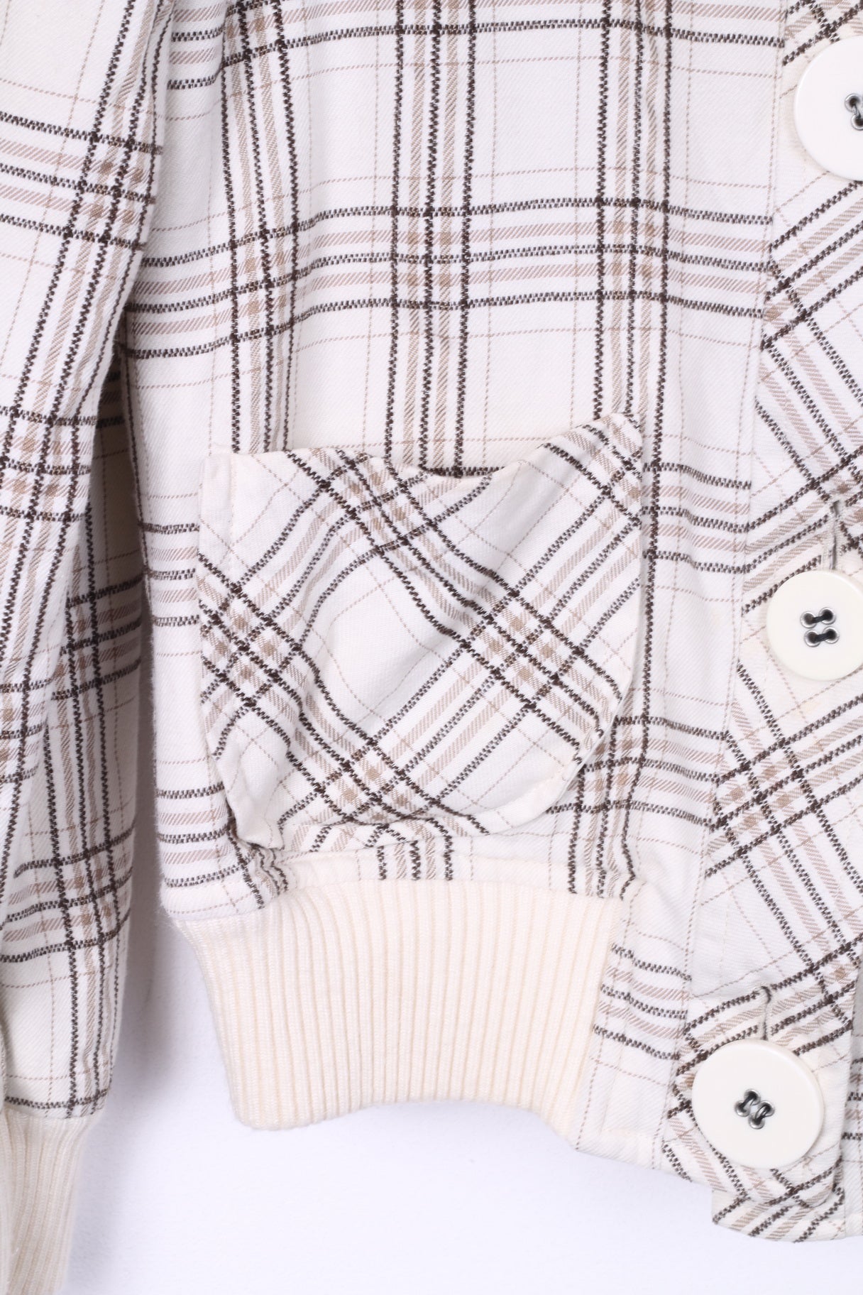 Giacca da donna M 12 38 Bottoni grandi a quadri in cotone monopetto bianco 