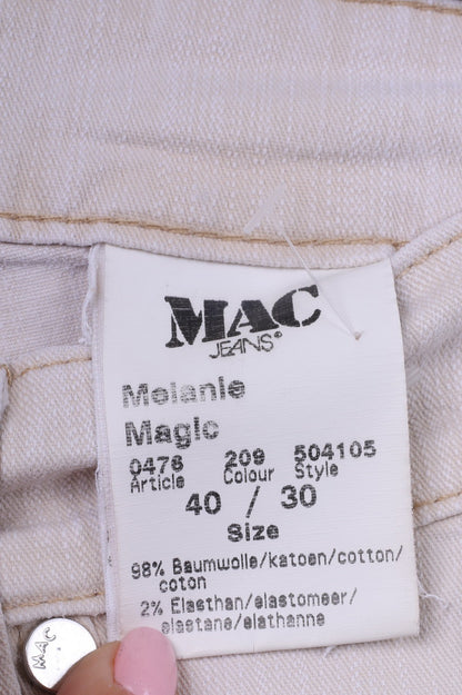 Pantaloni Mac Jeans Donna 40 W 30 Cotone Beige Melanie Magic Cotton 