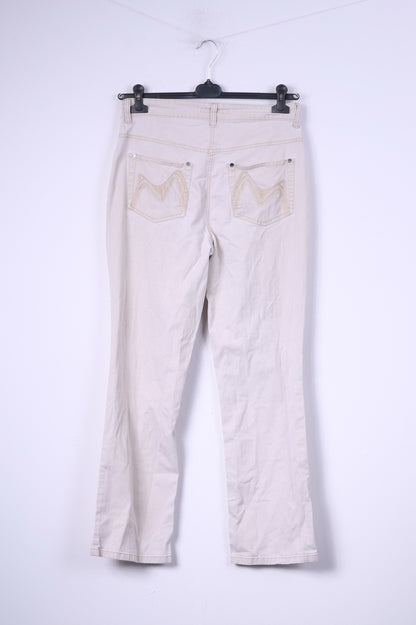 Pantaloni Mac Jeans Donna 40 W 30 Cotone Beige Melanie Magic Cotton 