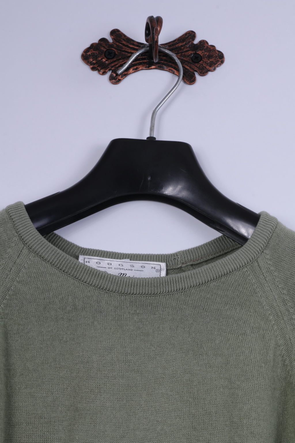 Hodgson Of Scotland Mens 38" S Jumper Green Pure Wool Crew Neck Classic Sweater