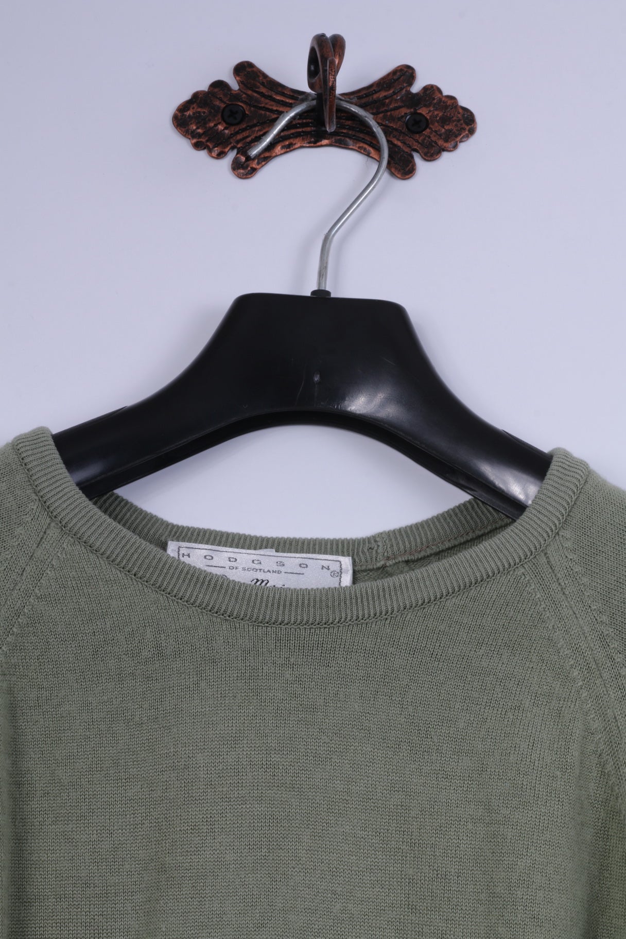 Hodgson Of Scotland Mens 38" S Jumper Green Pure Wool Crew Neck Classic Sweater