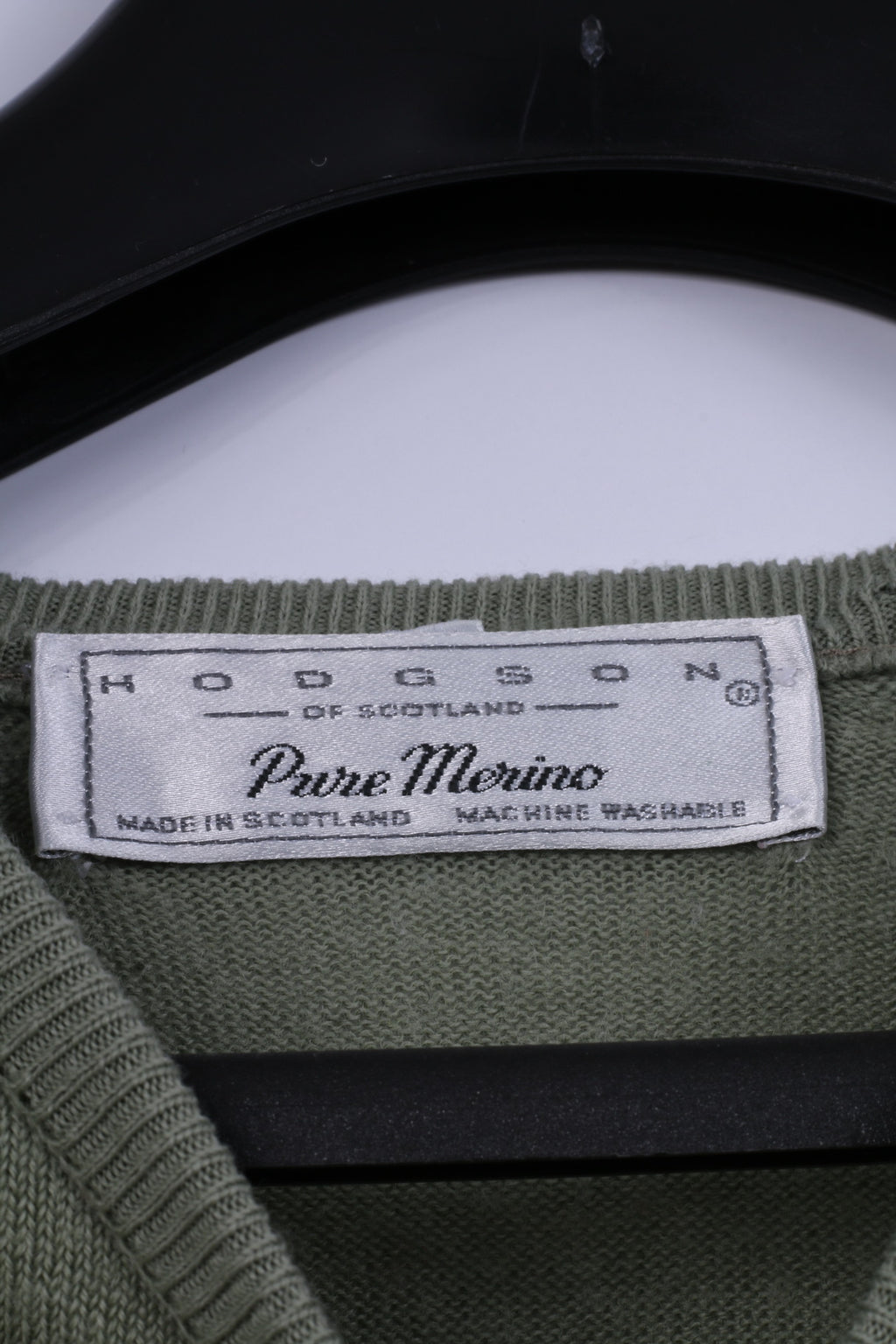 Hodgson Of Scotland Mens 38" S Jumper Green Pure Wool Crew Neck Classic Sweater