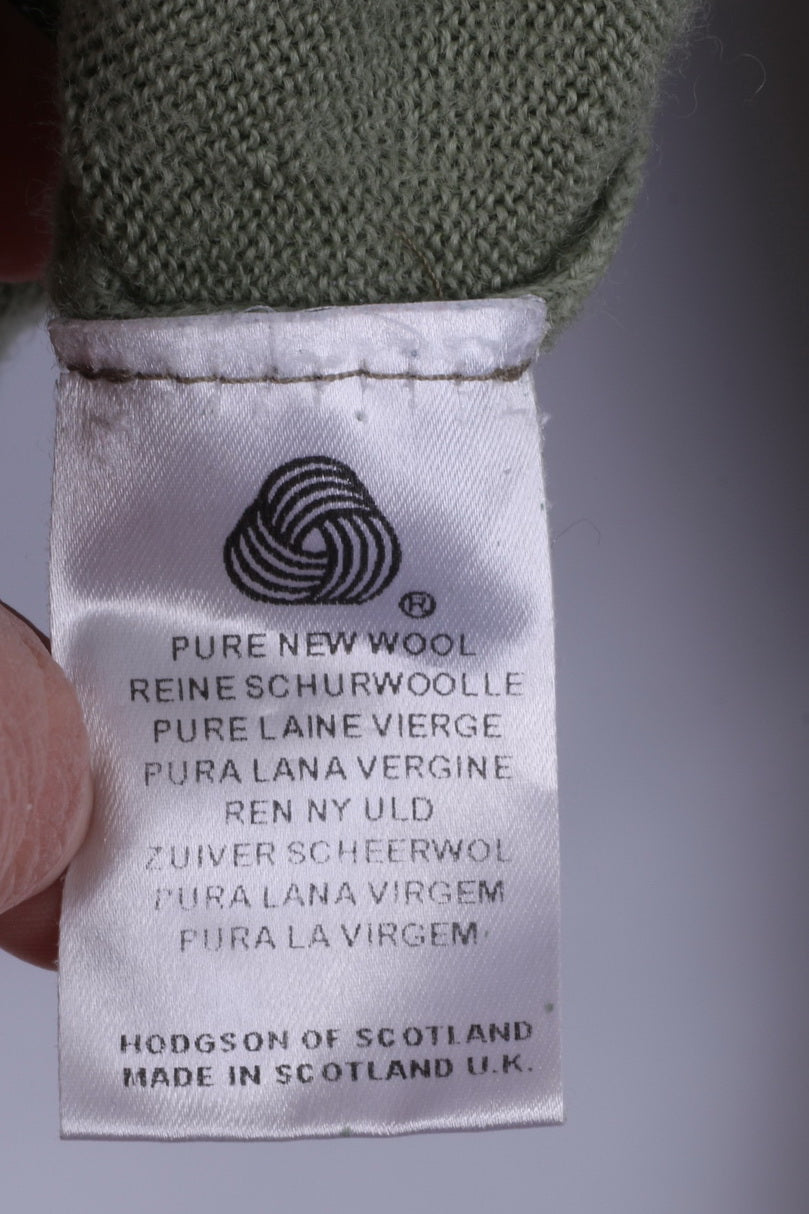 Hodgson Of Scotland Mens 38" S Jumper Green Pure Wool Crew Neck Classic Sweater