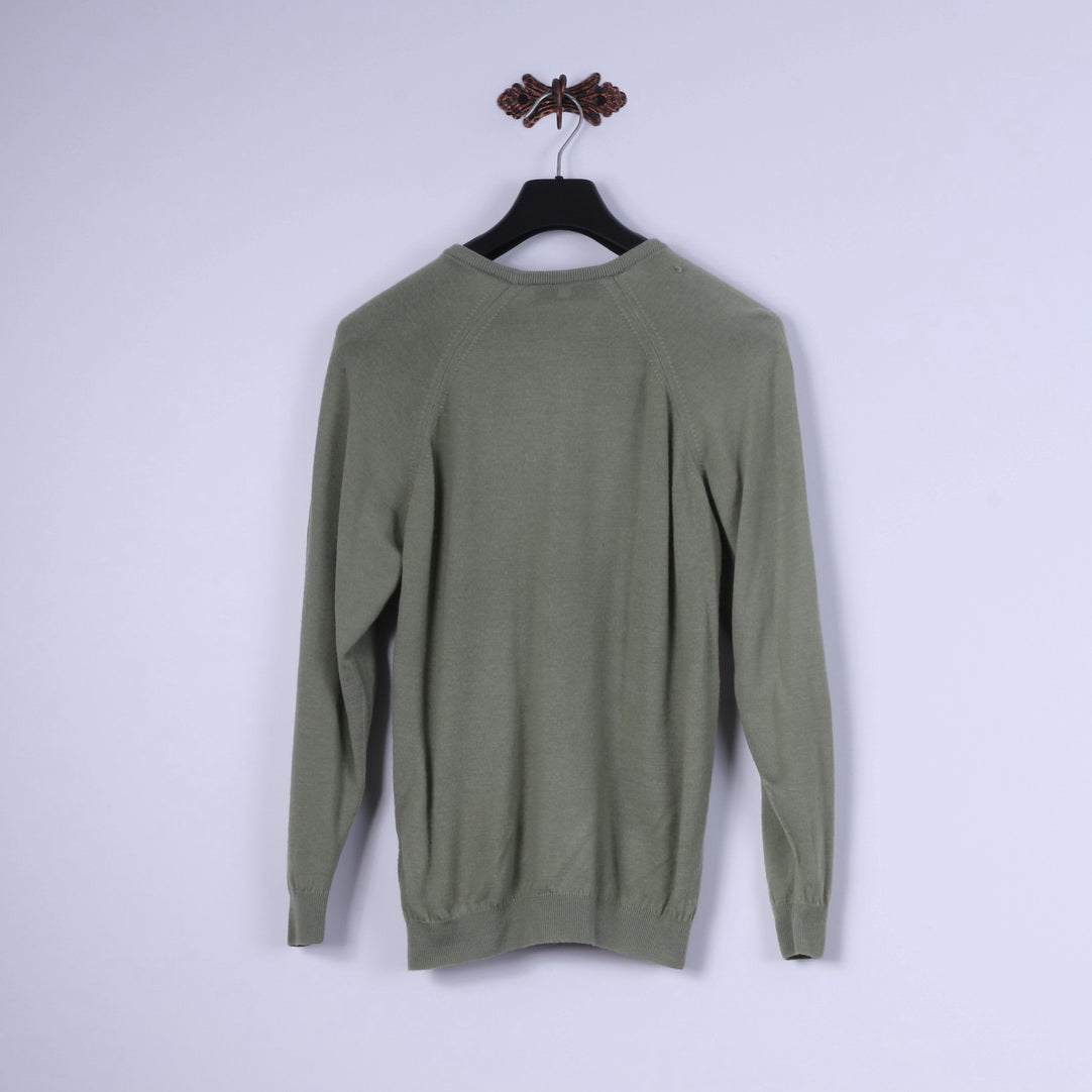 Hodgson Of Scotland Mens 38" S Jumper Green Pure Wool Crew Neck Classic Sweater