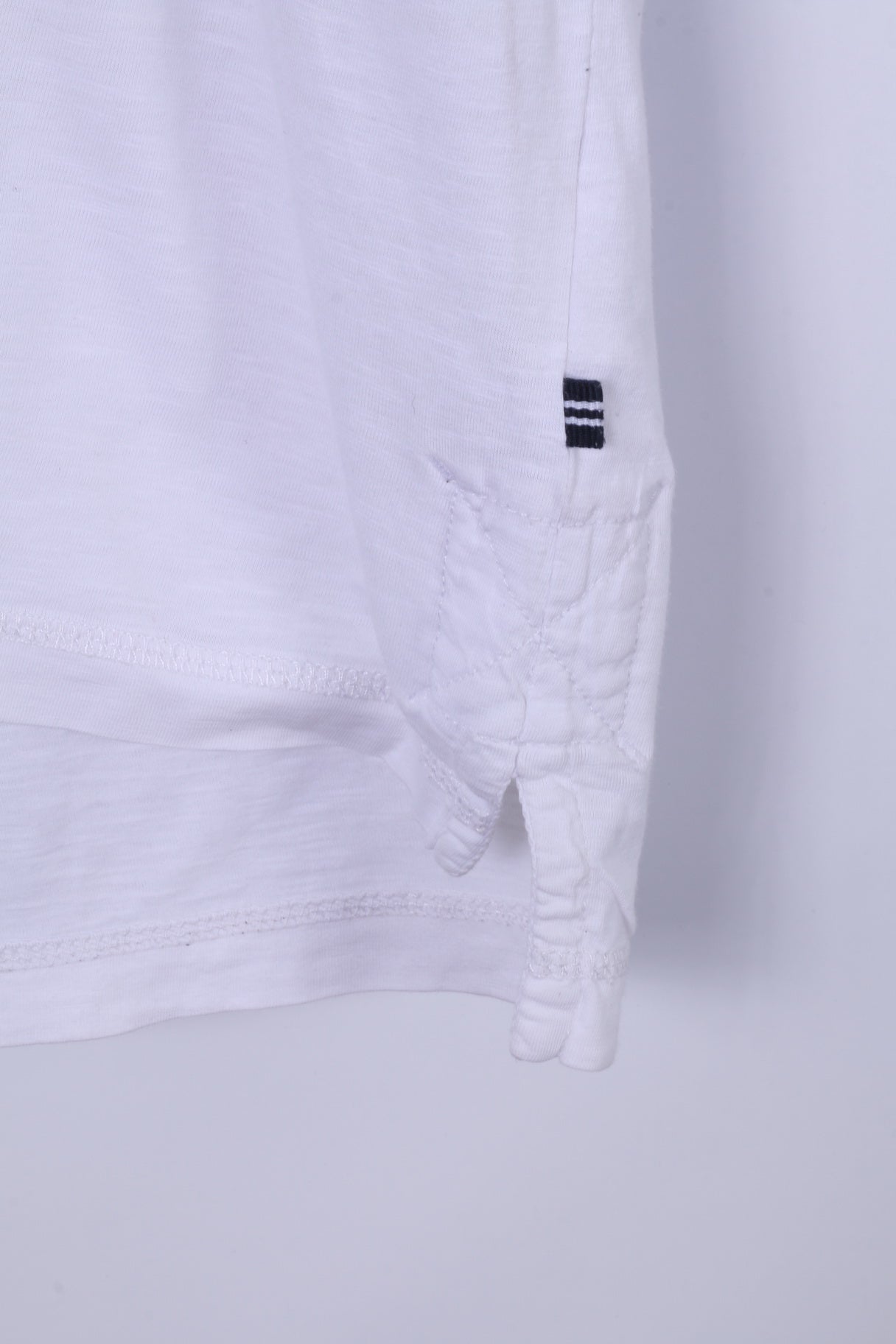 Nautica Jeans Co. Mens L Polo Shirt White Cotton Blue Summer Print Detailed Buttons