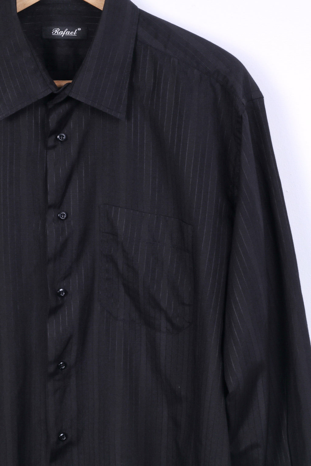 Rafael Mens 44 XL Casual Shirt Black Striped Cotton Long Sleeve