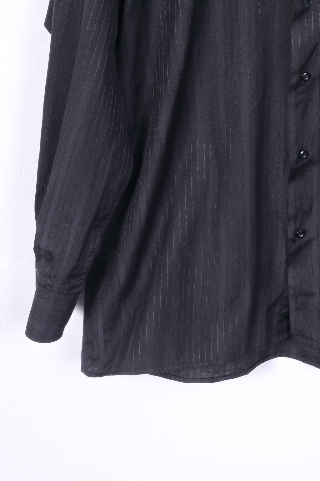 Rafael Mens 44 XL Casual Shirt Black Striped Cotton Long Sleeve