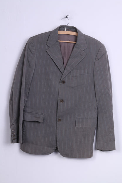 United Colors Of Benetton Mens 48 S Blazer Light Grey Striped Cotton Single Breasted Jacket