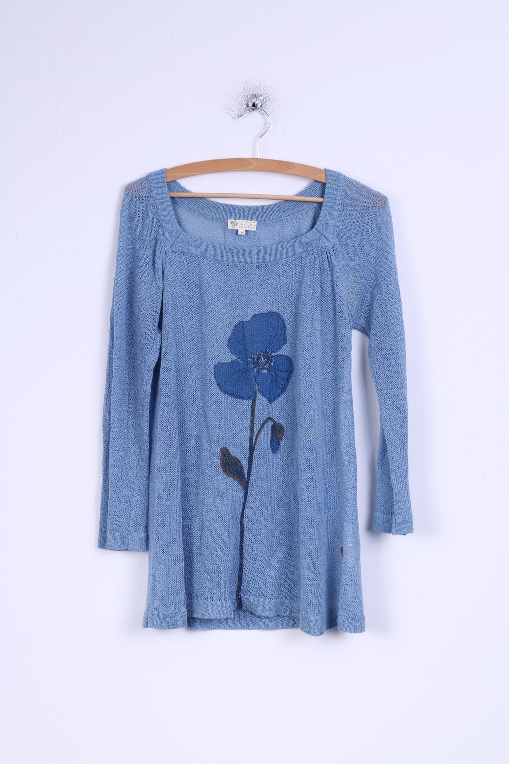 Jackpot Femme M Pull Bleu Lin Coton Mélangé Fleur