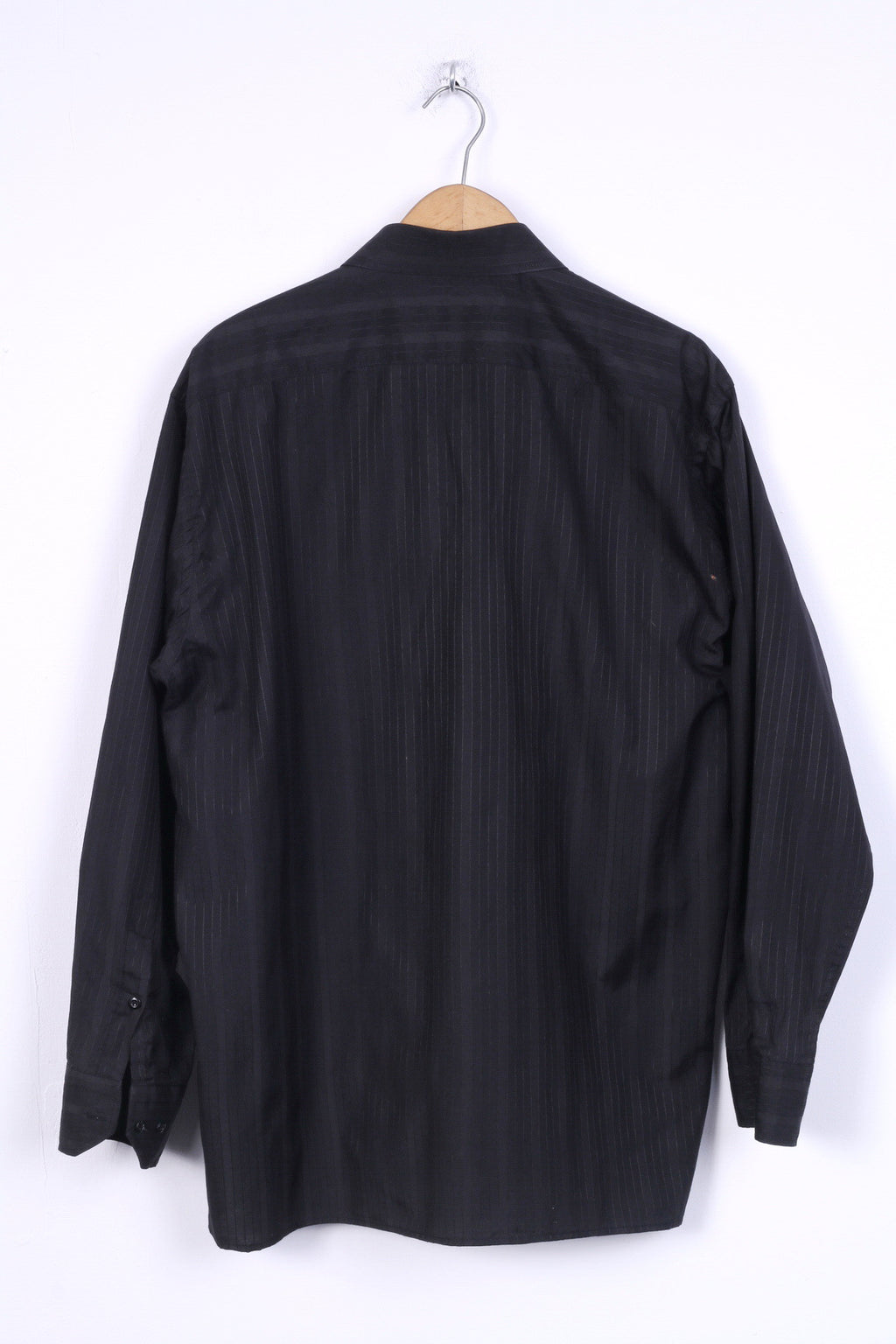 Rafael Mens 44 XL Casual Shirt Black Striped Cotton Long Sleeve