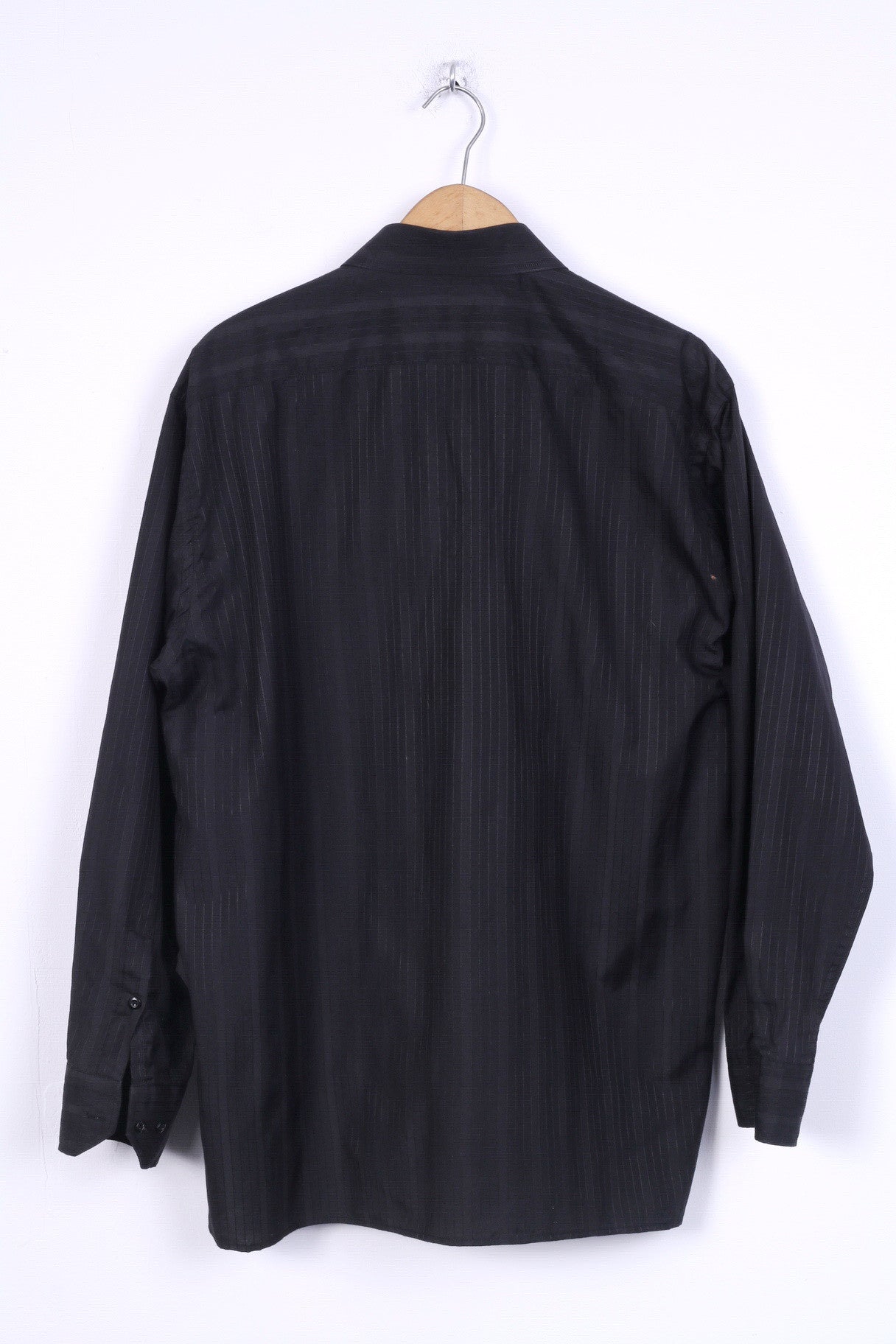 Rafael Mens 44 XL Casual Shirt Black Striped Cotton Long Sleeve